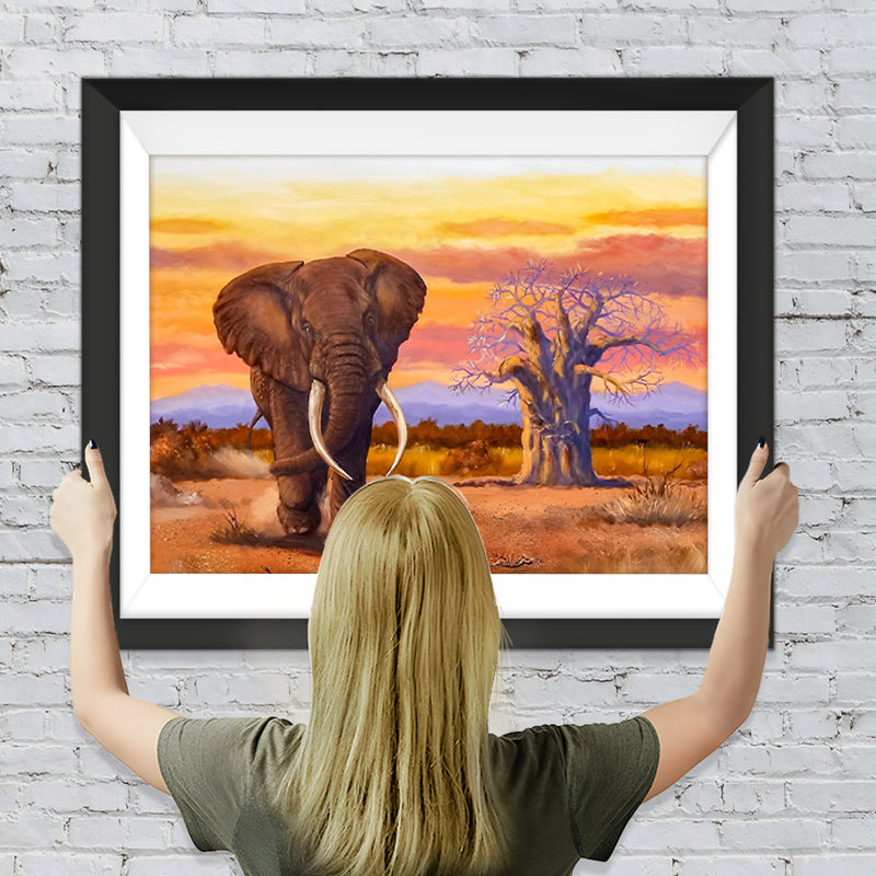 Éléphant et Baobabs Broderie Diamant