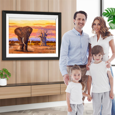 Éléphant et Baobabs Broderie Diamant
