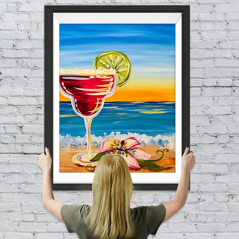 Lis et Cocktail sur la Plage Broderie Diamant