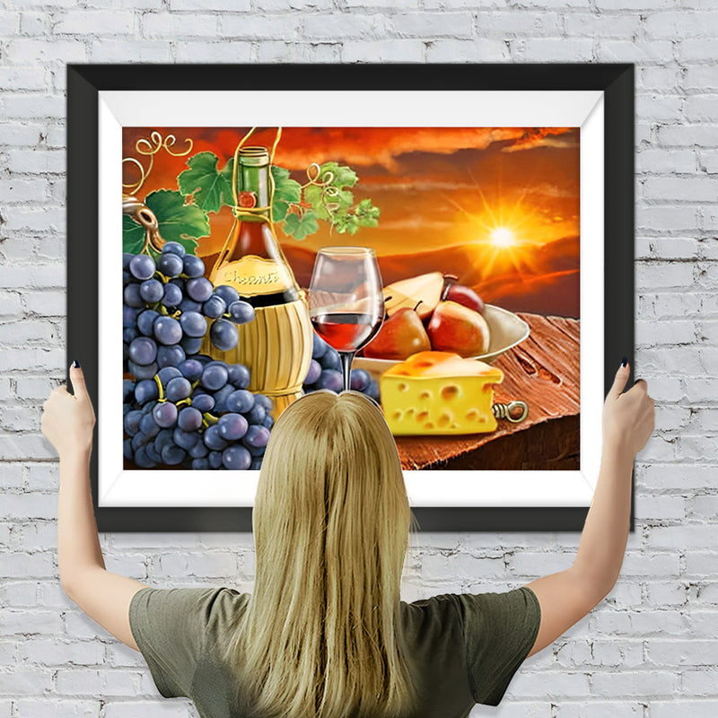 Vin, Fromage et Fruits Broderie Diamant