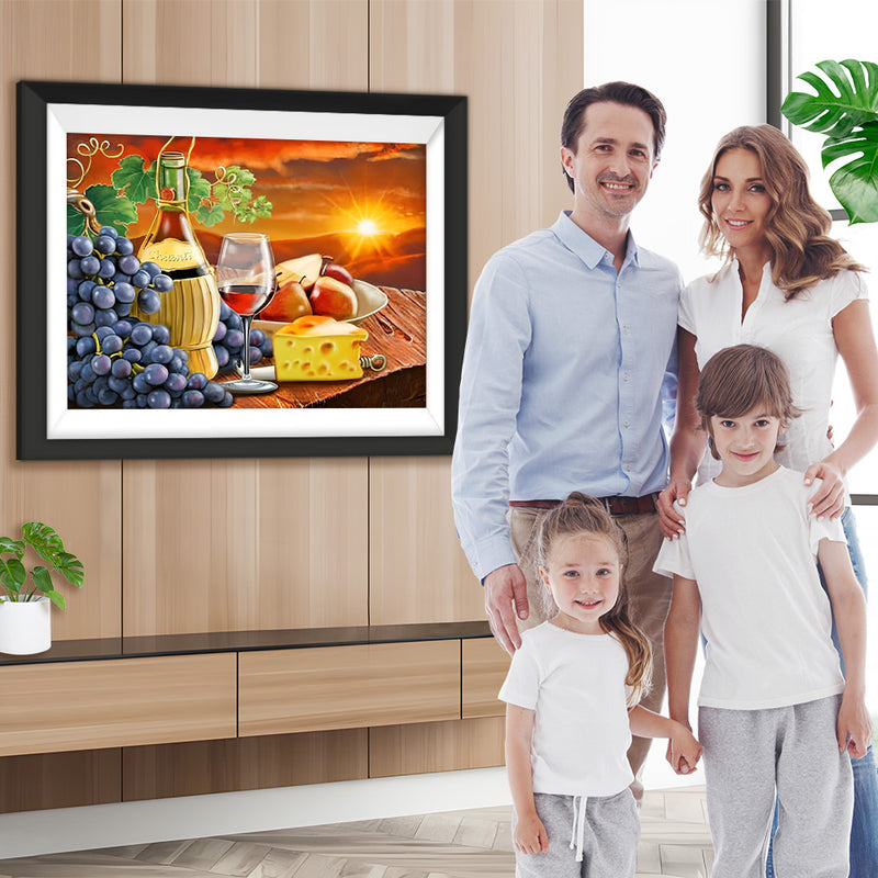 Vin, Fromage et Fruits Broderie Diamant