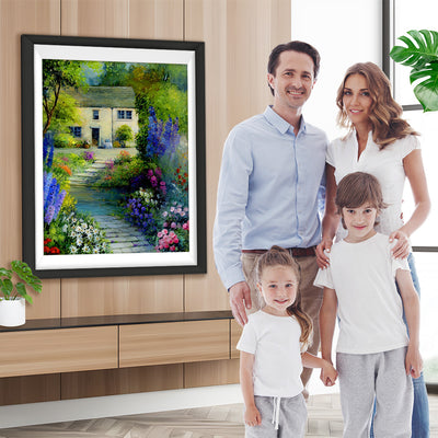 Vieille Maison et Allée de Fleurs Broderie Diamant
