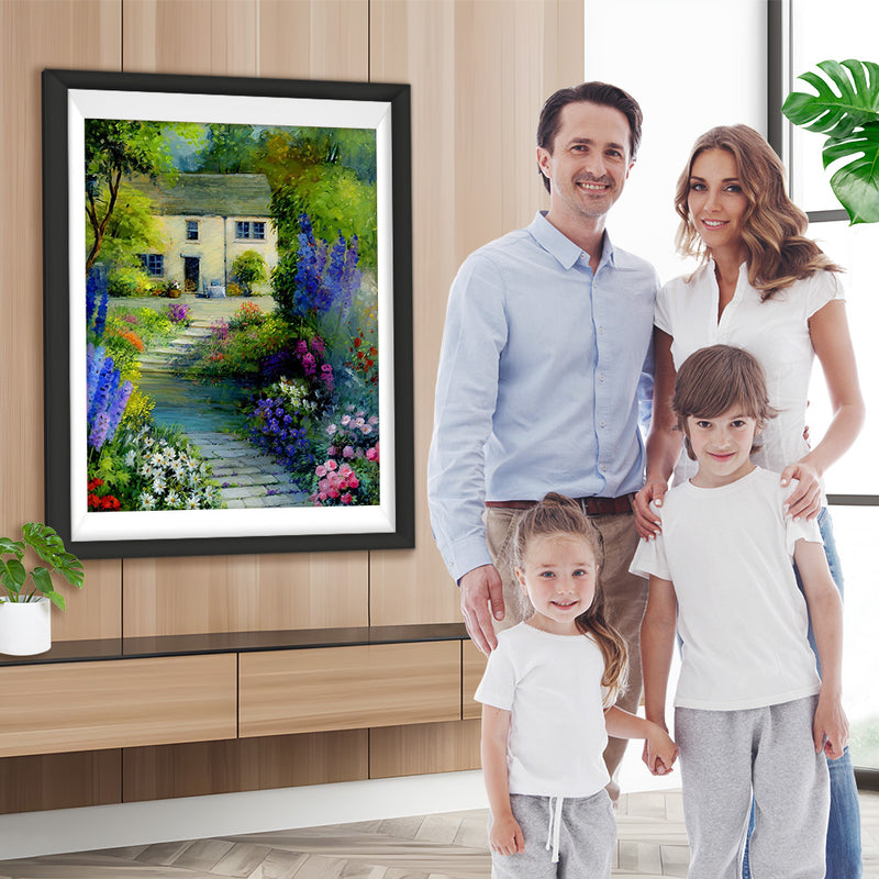 Vieille Maison et Allée de Fleurs Broderie Diamant