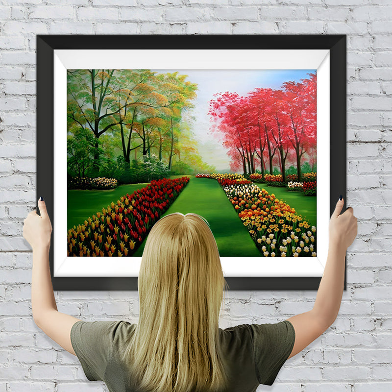 Tulipes et Paysage Magnifique Broderie Diamant