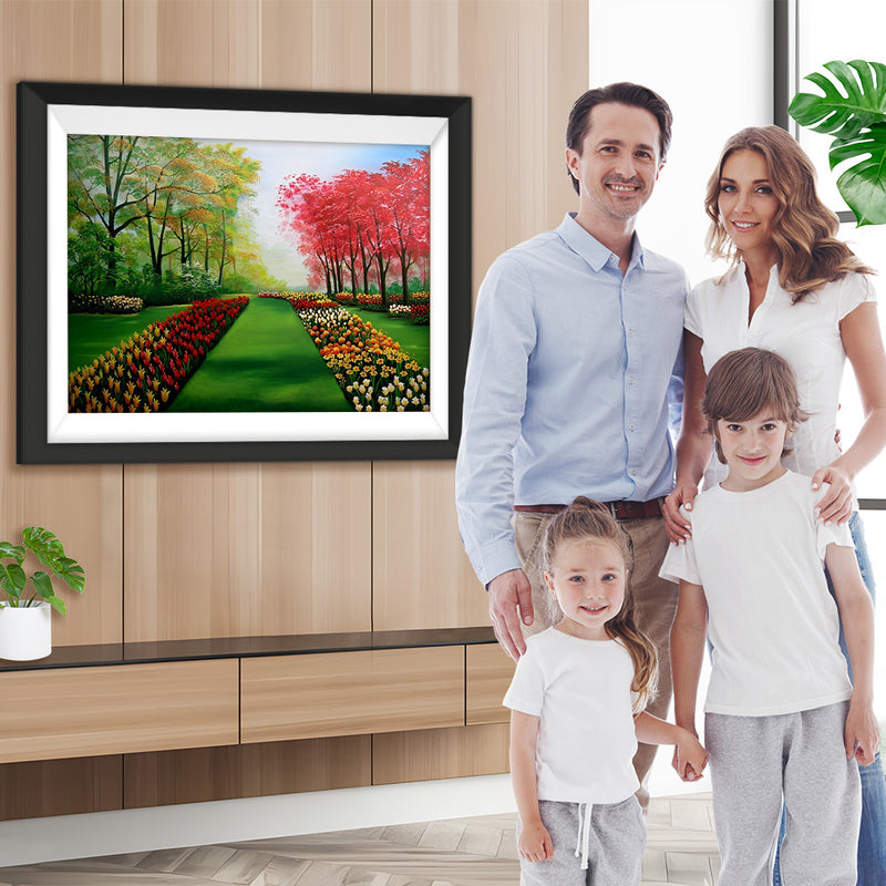 Tulipes et Paysage Magnifique Broderie Diamant