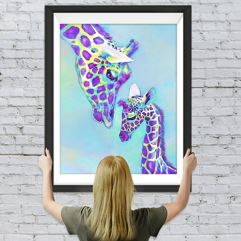 Mère Girafe et Son Bébé Violets Broderie Diamant