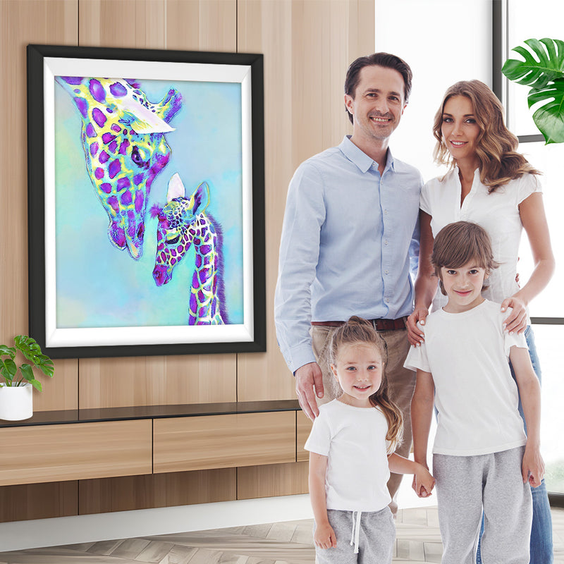 Mère Girafe et Son Bébé Violets Broderie Diamant
