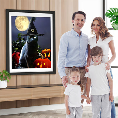 Chat Noir avec un Chapeau de Sorcier Broderie Diamant