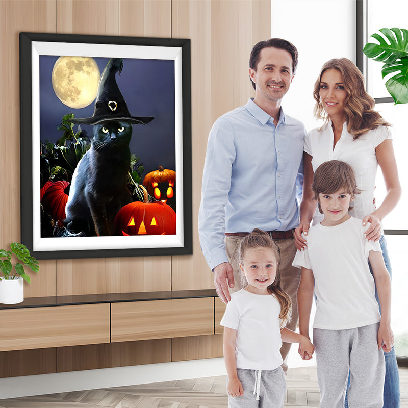 Chat Noir avec un Chapeau de Sorcier Broderie Diamant