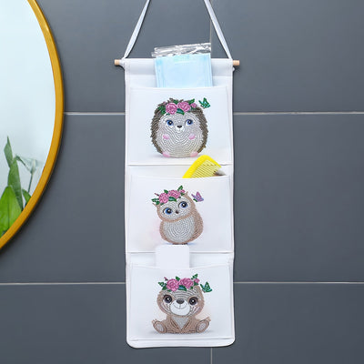 Mignons Bébés Animaux Maison Organisateur Sac de Rangement Suspendu Broderie Diamant