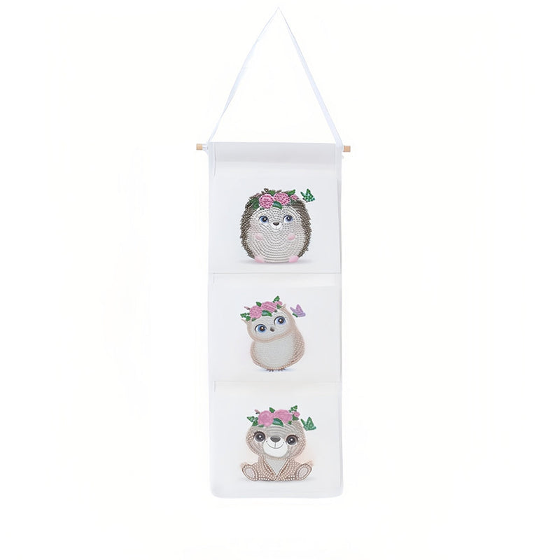 Mignons Bébés Animaux Maison Organisateur Sac de Rangement Suspendu Broderie Diamant