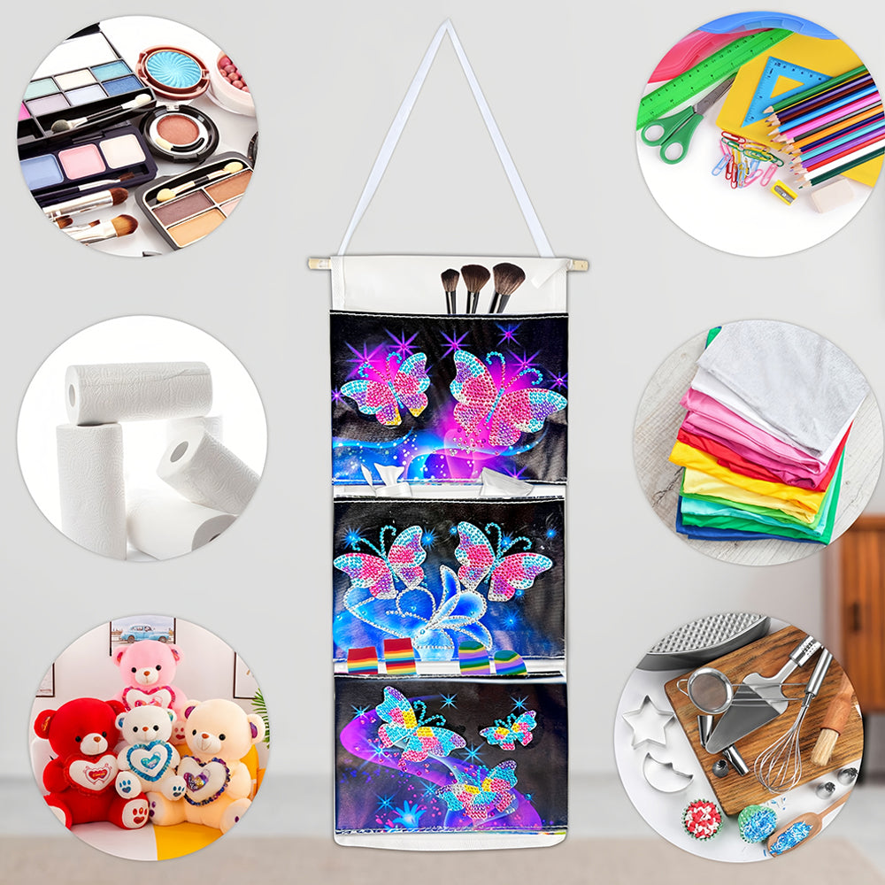 Papillon et Fleur Fantastique Maison Organisateur Sac de Rangement Suspendu Broderie Diamant