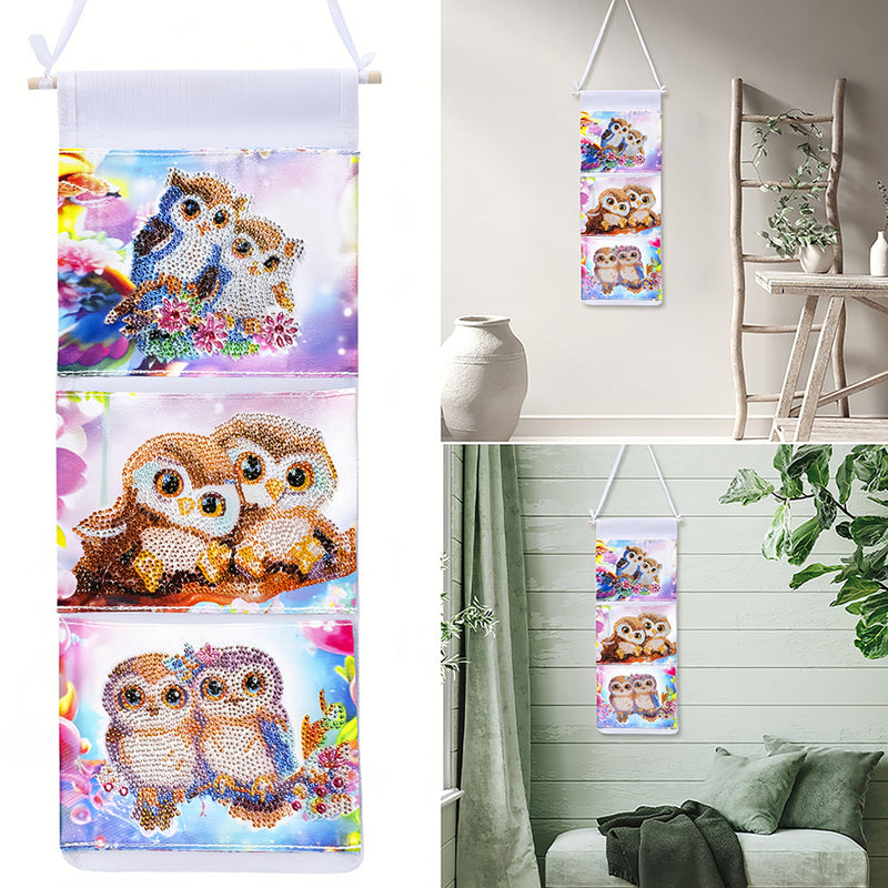 Couple de Hibou Mignon Maison Organisateur Sac de Rangement Suspendu Broderie Diamant