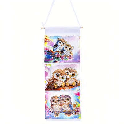 Couple de Hibou Mignon Maison Organisateur Sac de Rangement Suspendu Broderie Diamant