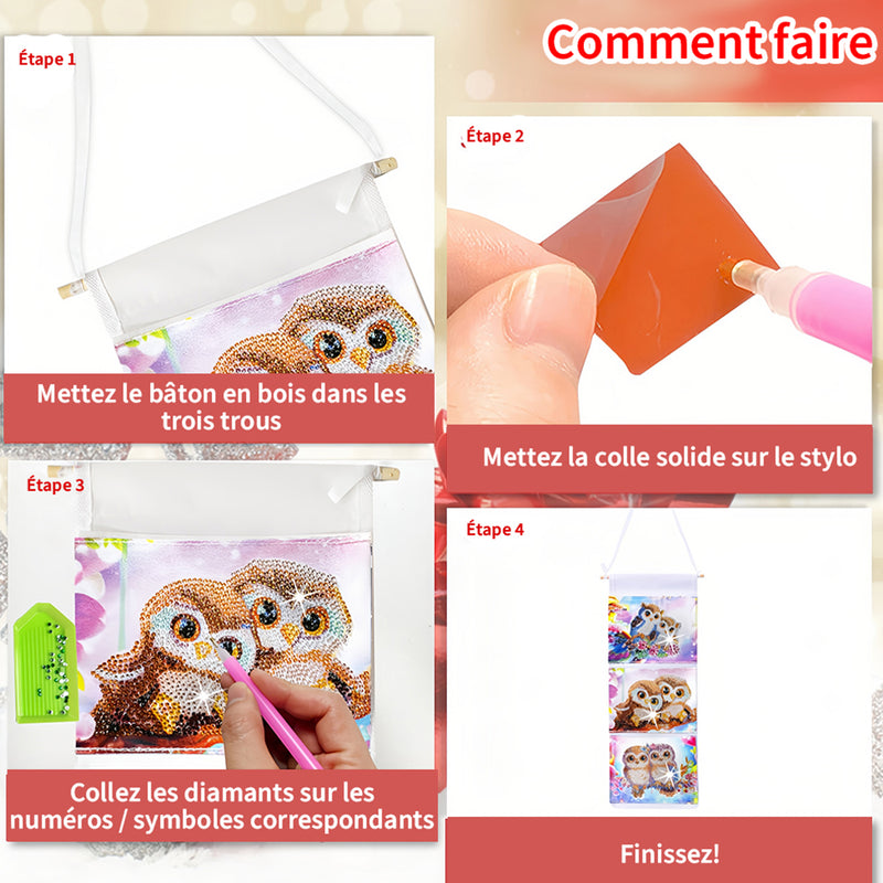 Couple de Hibou Mignon Maison Organisateur Sac de Rangement Suspendu Broderie Diamant