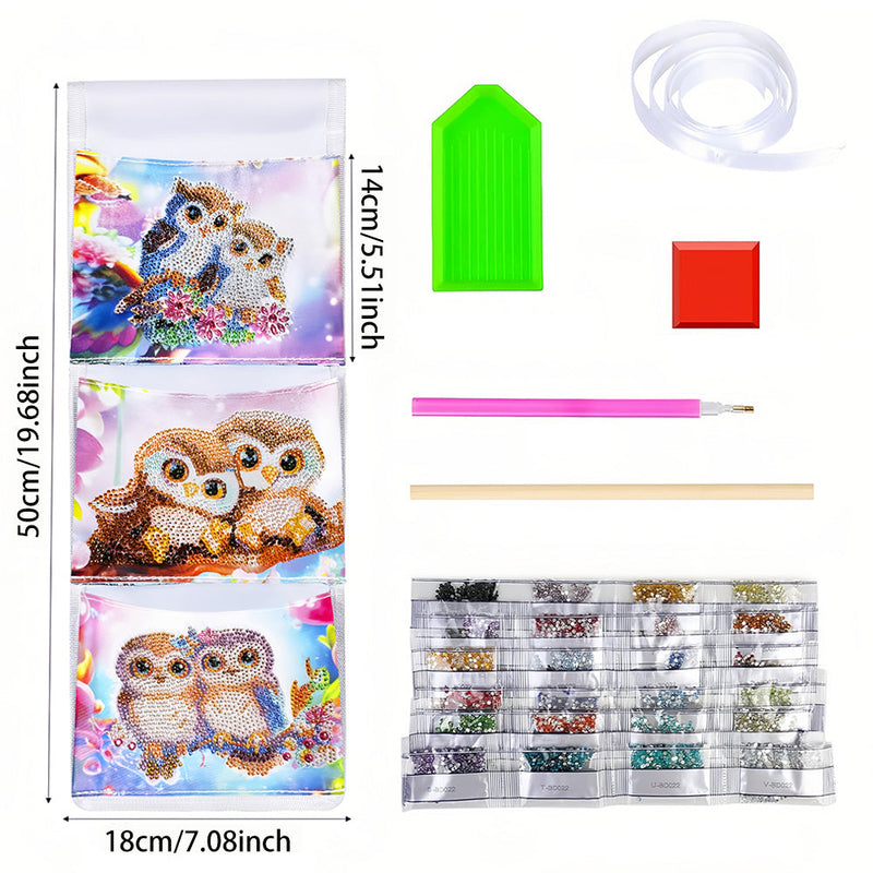 Couple de Hibou Mignon Maison Organisateur Sac de Rangement Suspendu Broderie Diamant