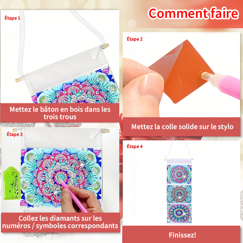 Mandala Vert Maison Organisateur Sac de Rangement Suspendu Broderie Diamant