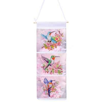 Colibri et Fleur Rose Maison Organisateur Sac de Rangement Suspendu Broderie Diamant