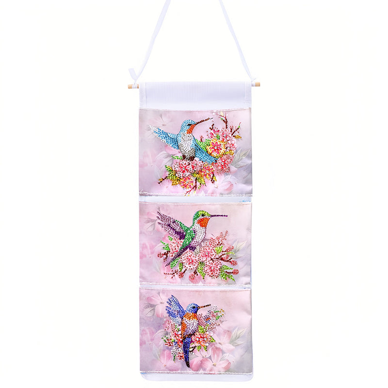 Colibri et Fleur Rose Maison Organisateur Sac de Rangement Suspendu Broderie Diamant