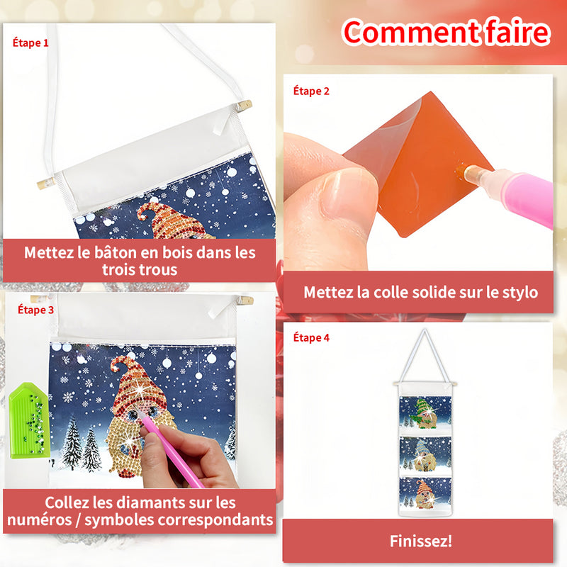 Nain dans La Neige Maison Organisateur Sac de Rangement Suspendu Broderie Diamant