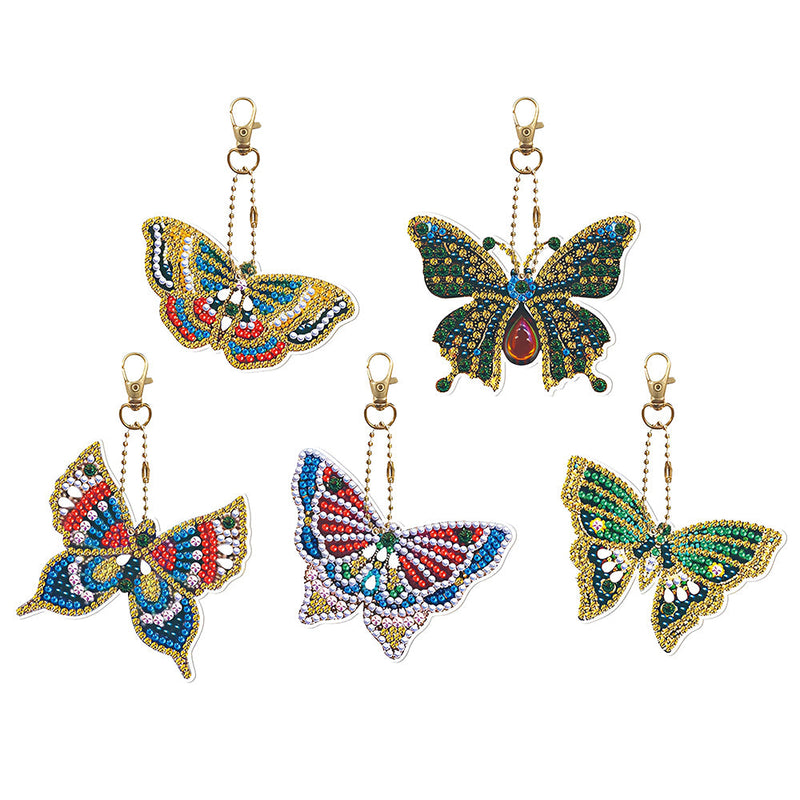 5Pcs de Porte-Clés Acryliques Double Face Papillon Formidable Broderie Diamant