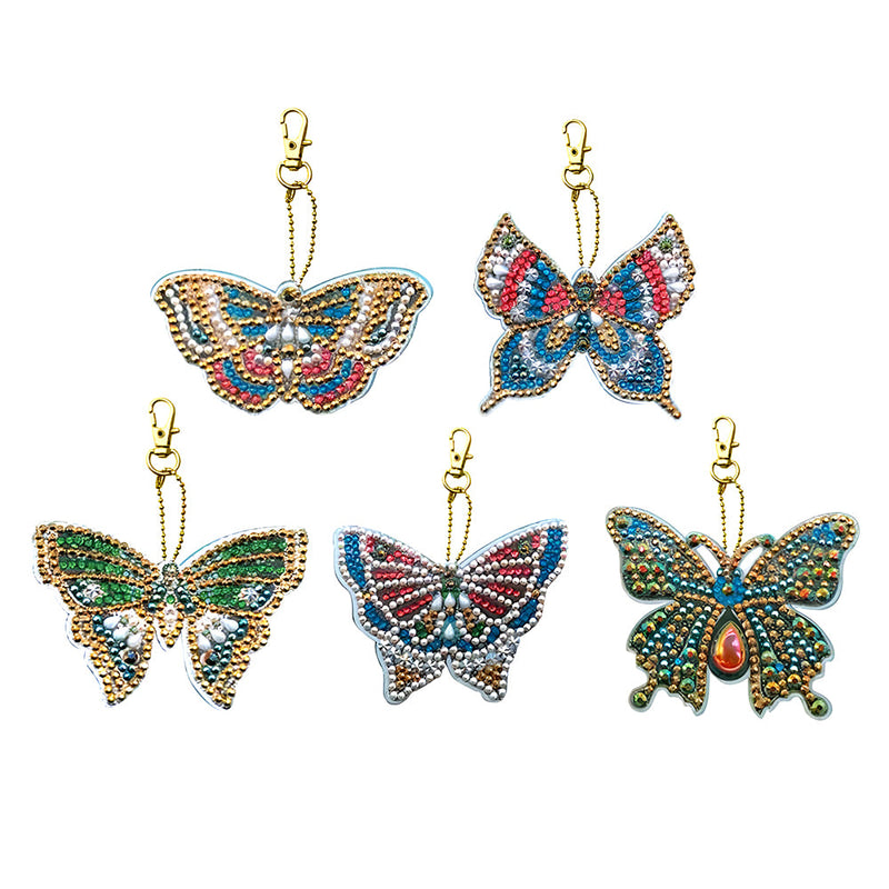 5Pcs de Porte-Clés Acryliques Double Face Papillon Formidable Broderie Diamant