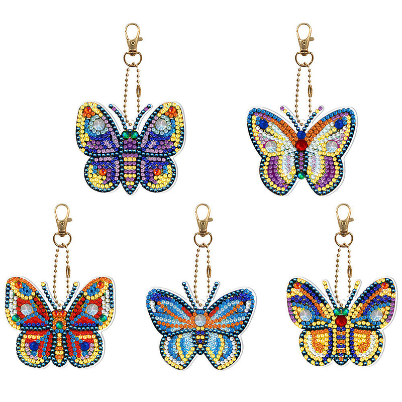 5Pcs de Porte-Clés Acryliques Double Face Papillon Beau et Formidable Broderie Diamant