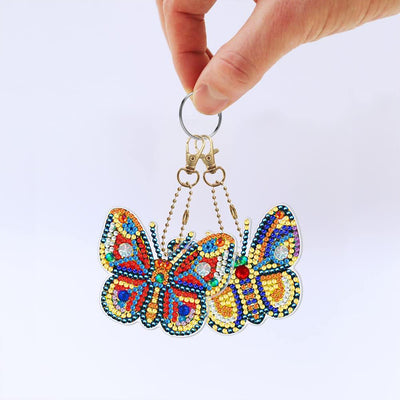 5Pcs de Porte-Clés Acryliques Double Face Papillon Beau et Formidable Broderie Diamant