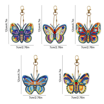 5Pcs de Porte-Clés Acryliques Double Face Papillon Beau et Formidable Broderie Diamant