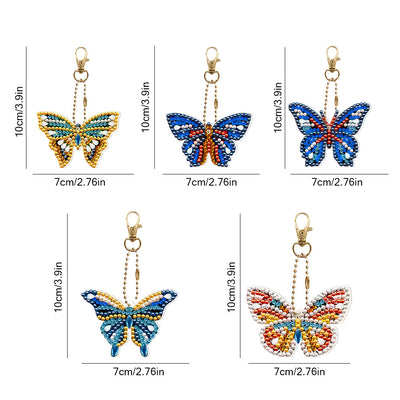 5Pcs de Porte-Clés Acryliques Double Face Papillon Beau et Coloré Broderie Diamant