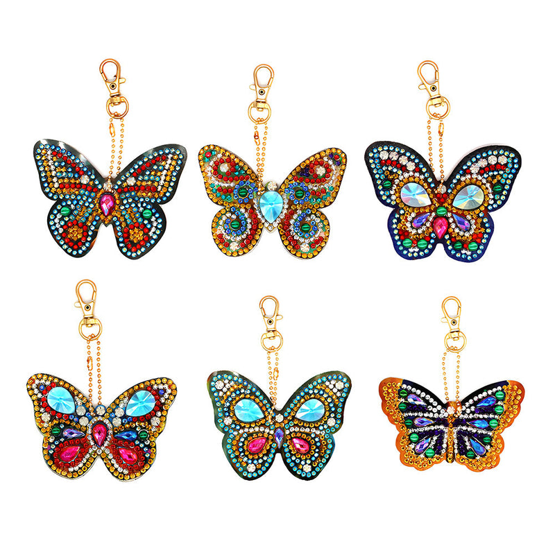 6Pcs de Porte-Clés Acryliques Double Face Papillon Formidable Broderie Diamant