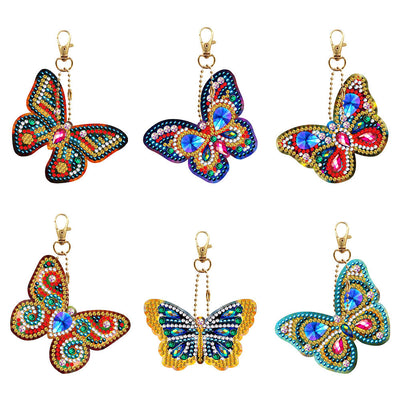 6Pcs de Porte-Clés Acryliques Double Face Papillon Formidable Broderie Diamant