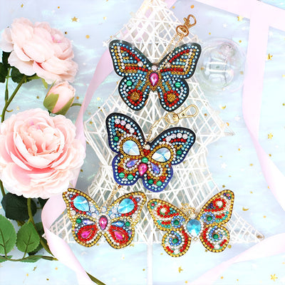 6Pcs de Porte-Clés Acryliques Double Face Papillon Formidable Broderie Diamant