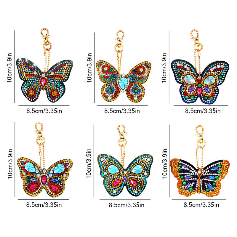 6Pcs de Porte-Clés Acryliques Double Face Papillon Formidable Broderie Diamant