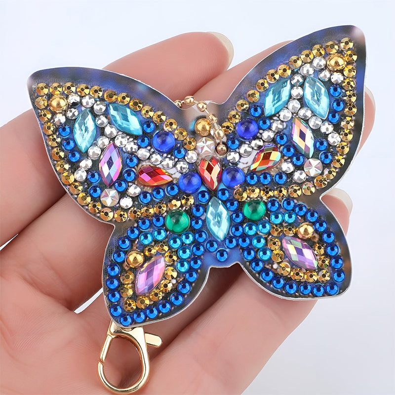 5Pcs de Porte-Clés Acryliques Double Face Papillon Brillant Broderie Diamant