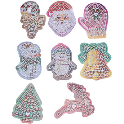 8Pcs de Porte-Clés Acryliques Une Face Ornements de Noël Broderie Diamant