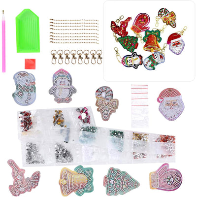 8Pcs de Porte-Clés Acryliques Une Face Ornements de Noël Broderie Diamant