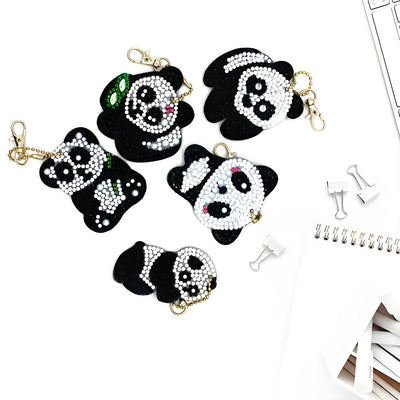 5Pcs de Porte-Clés Acryliques Double Face Jolis Pandas Broderie Diamant