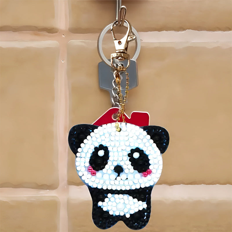 5Pcs de Porte-Clés Acryliques Double Face Jolis Pandas Broderie Diamant