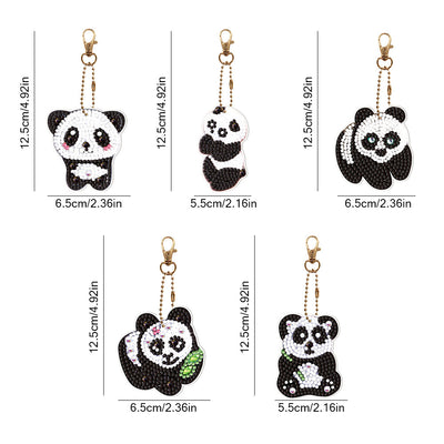 5Pcs de Porte-Clés Acryliques Double Face Jolis Pandas Broderie Diamant