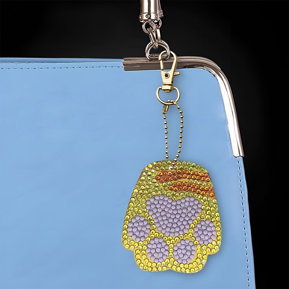 4Pcs de Porte-Clés Acryliques Double Face Pattes des Animaux Mignonnes Broderie Diamant