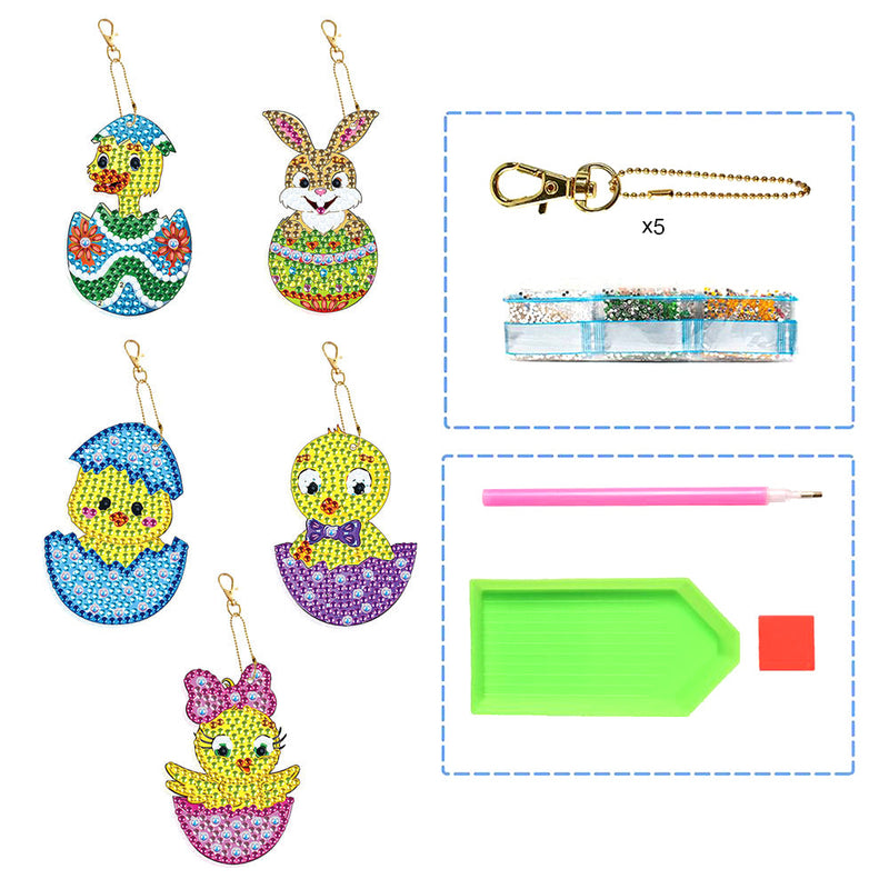 5Pcs de Porte-Clés Acryliques Double Face Animaux dans Les Coquilles d&