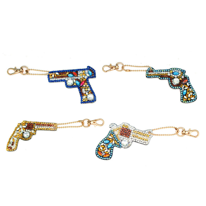 4Pcs de Porte-Clés Acryliques Double Face Joli Pistolet Jouet Broderie Diamant