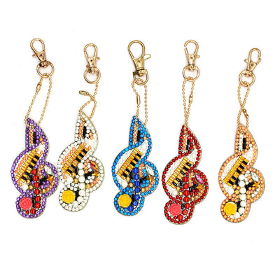 5Pcs de Porte-Clés Acryliques Double Face La Note Musicale Colorée Broderie Diamant