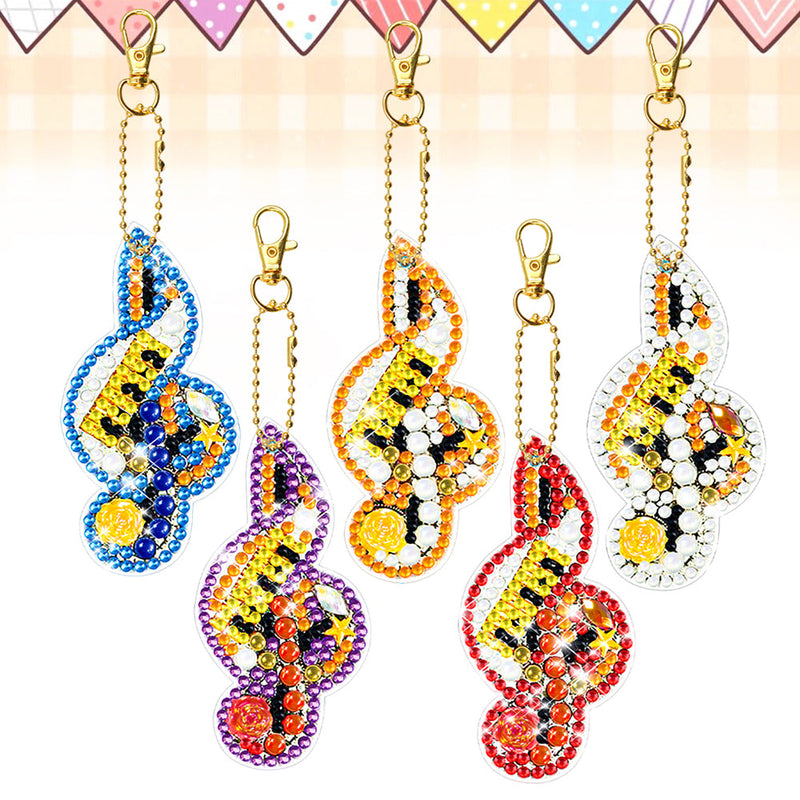 5Pcs de Porte-Clés Acryliques Double Face La Note Musicale Colorée Broderie Diamant