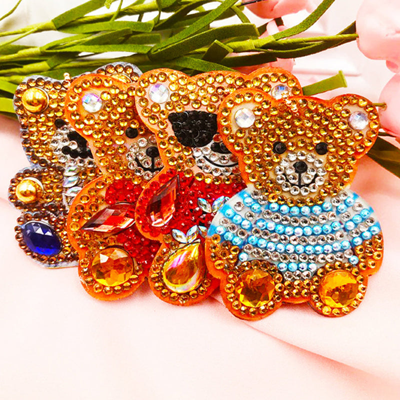 4Pcs de Porte-Clés Acryliques Double Face Ours Cools Broderie Diamant