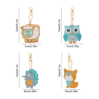 4Pcs de Porte-Clés Acryliques Double Face Jolis Bébés Animaux Broderie Diamant