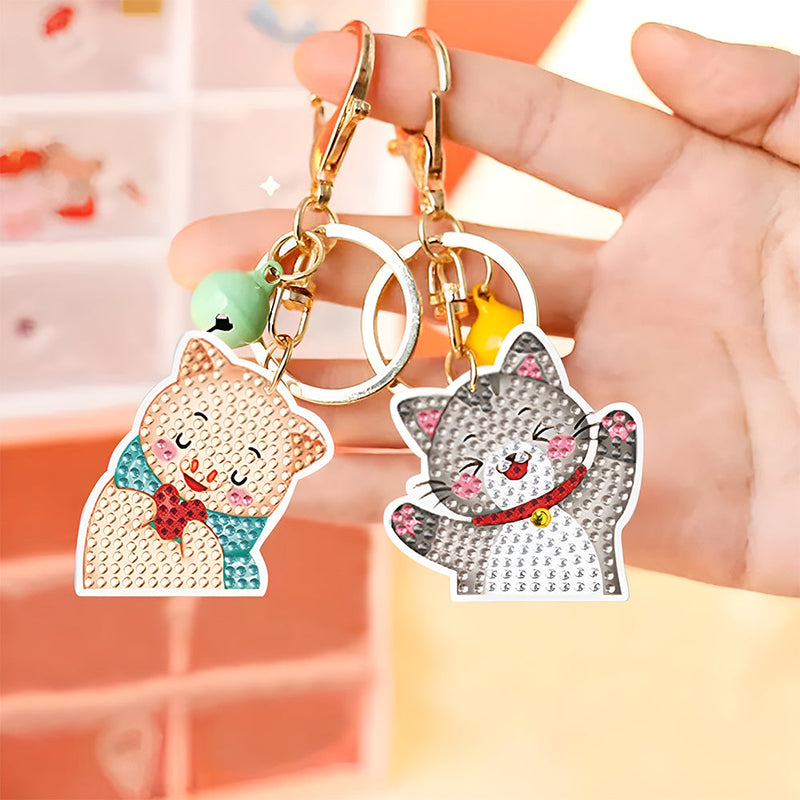 5Pcs de Porte-Clés Acryliques Double Face Bébés Animaux Amusants Broderie Diamant