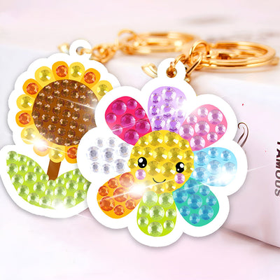 15Pcs de Porte-Clés Acryliques Double Face La Monde des Insectes et des Fleurs Broderie Diamant