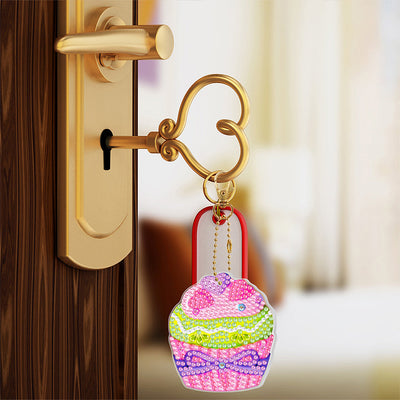 2Pcs de Porte-Clés Acryliques Double Face Cupcakes Délicieux Broderie Diamant